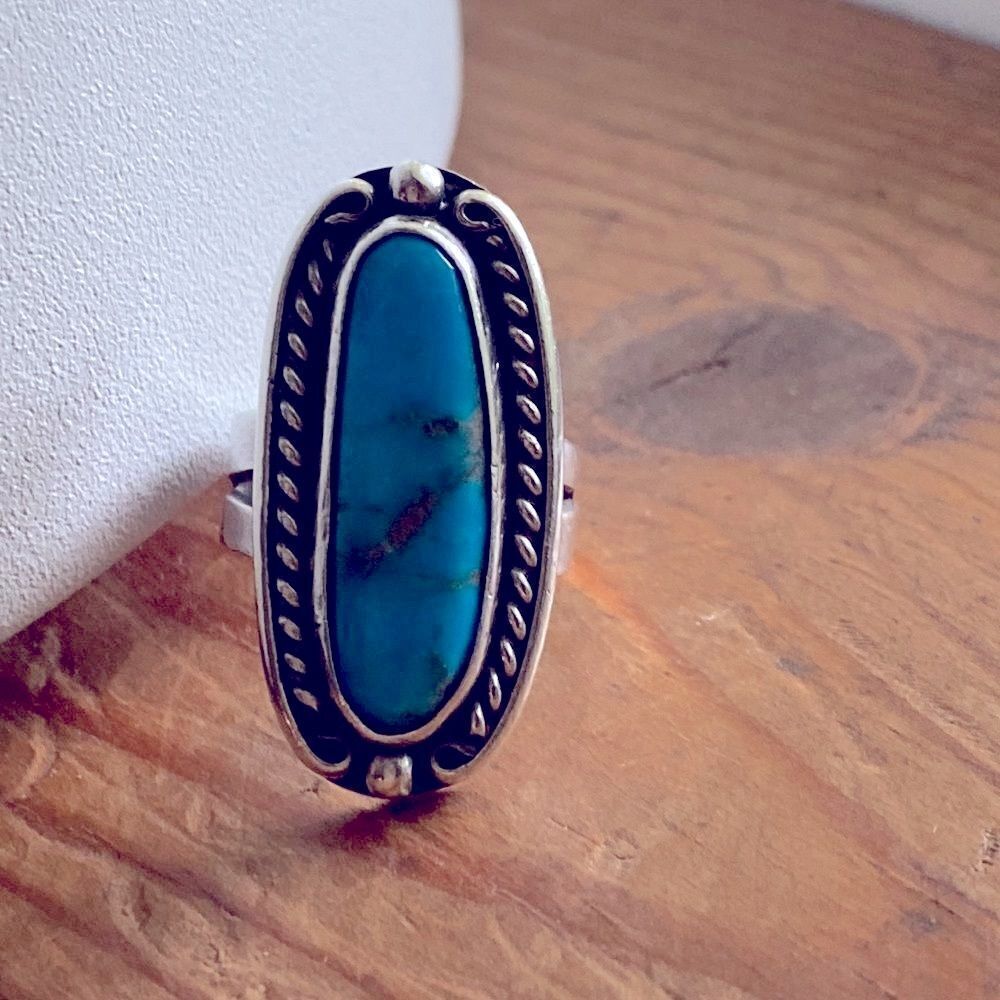 💛 Vintage Navajo Signed Sterling Silver Turquoise Ring